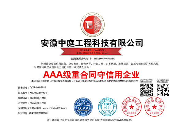 AAA级重合同守信用企业铜牌